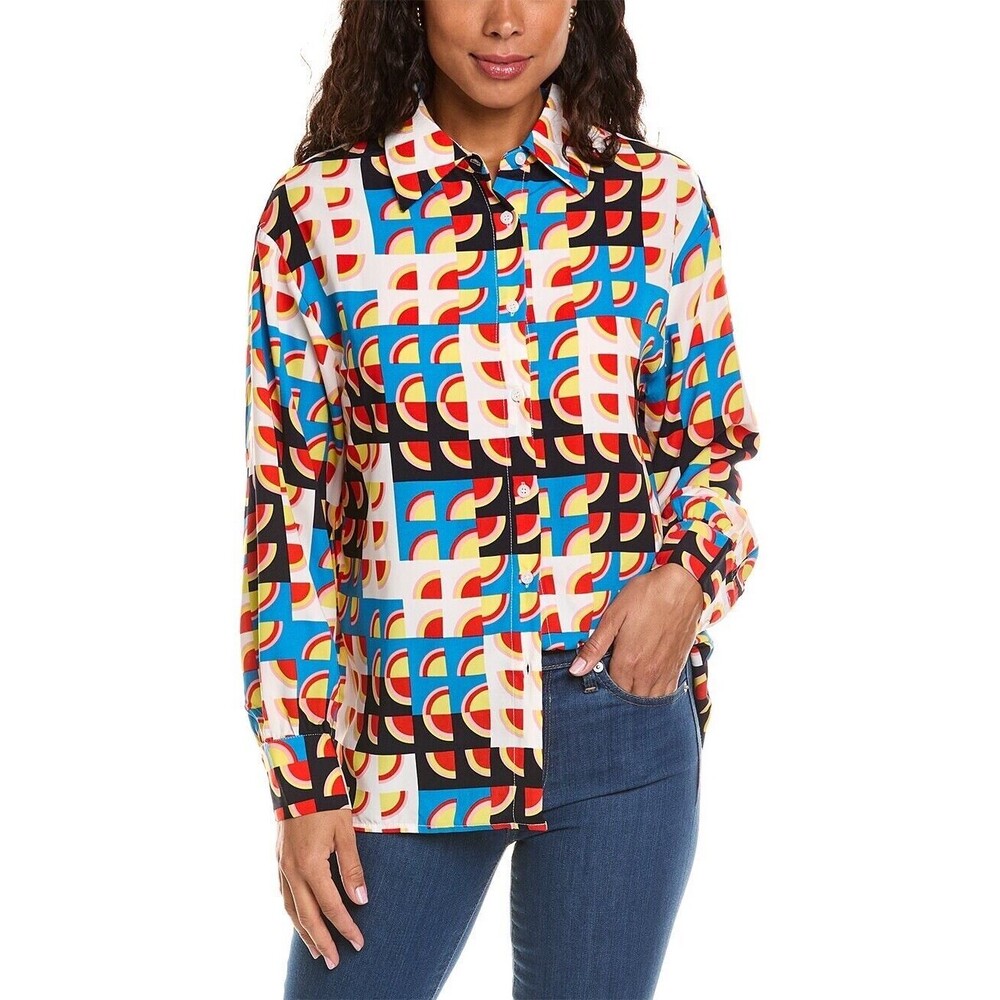 Gracia Womens Size Large Geometric Multicolor Relaxed Fit Blouse Never Worn
